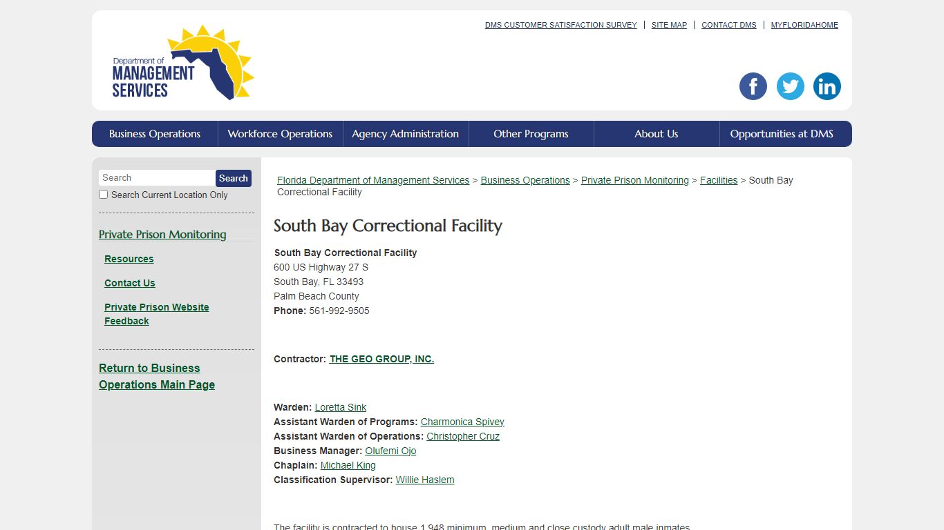 South Bay Correctional Facility / Facilities / Private Prison ... - Florida
